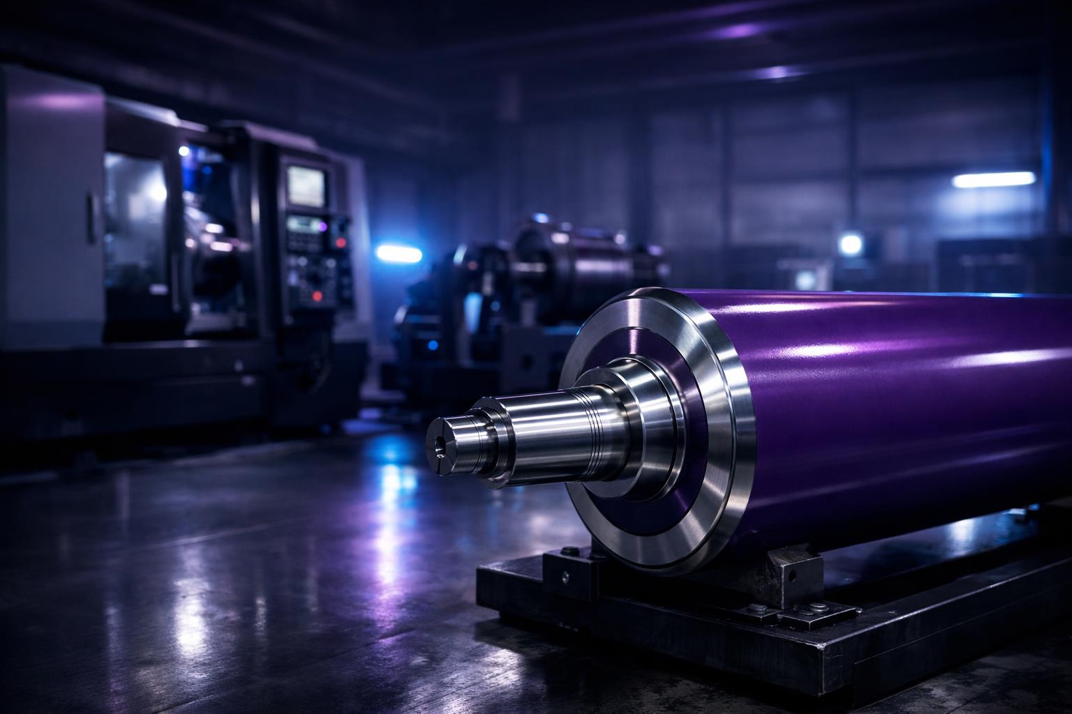 Rodillo industrial de gran formato en taller de manufactura